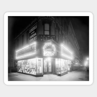 Corner Store At Night, 1920. Vintage Photo Magnet